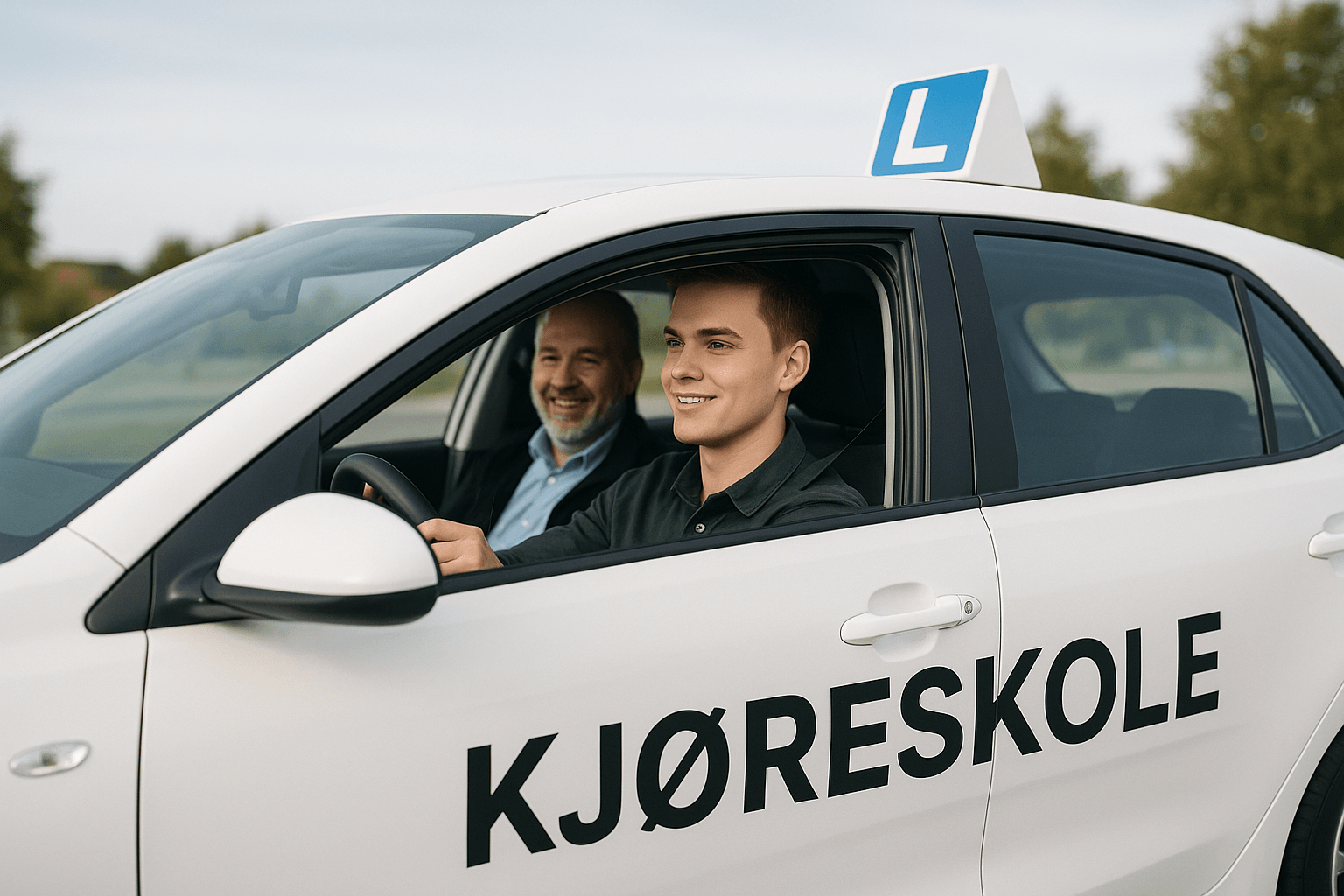 Elev i bil som får kjøretime